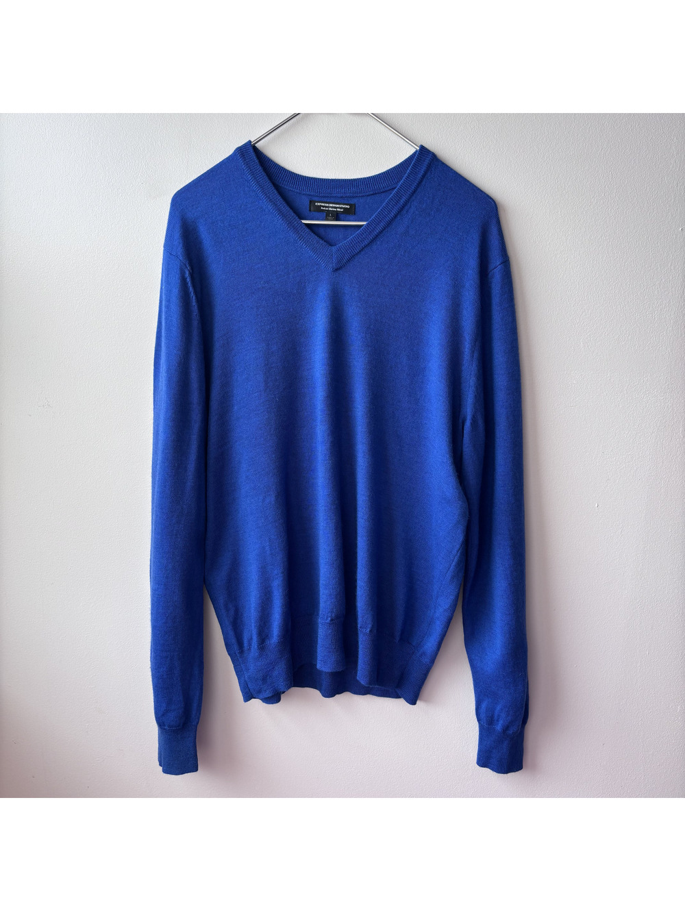 Express Design Studio Italian Merino Wool Blue V-Neck Sweater Large